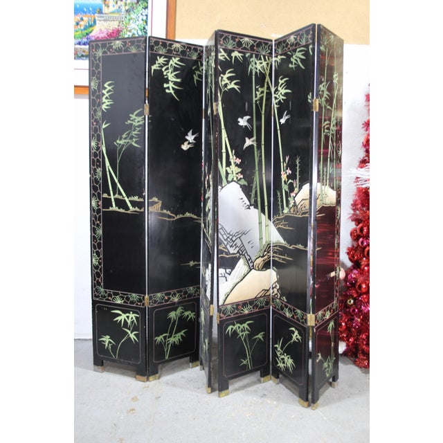 Mid 20th Century Vintage Six-Paneled Double-Sided Japanese Room Divider Screen For Sale - Image 5 of 18