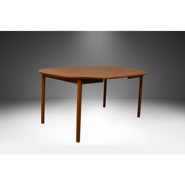 Brown Mid-Century Teak Round Oval Extendable Dining Table For Sale - Image 8 of 12