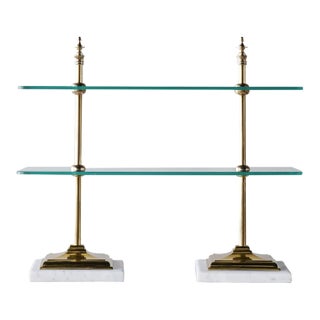 Matthew Izzo Home Brass Bistro Etagere With Glass Shelves and Marble Base For Sale
