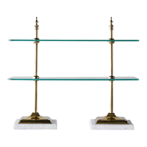 Matthew Izzo Home Brass Bistro Etagere With Glass Shelves and Marble Base