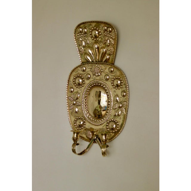 Gold Large Mid-Century Swedish Baroque Style Brass Sconces, Set of 2 For Sale - Image 8 of 17