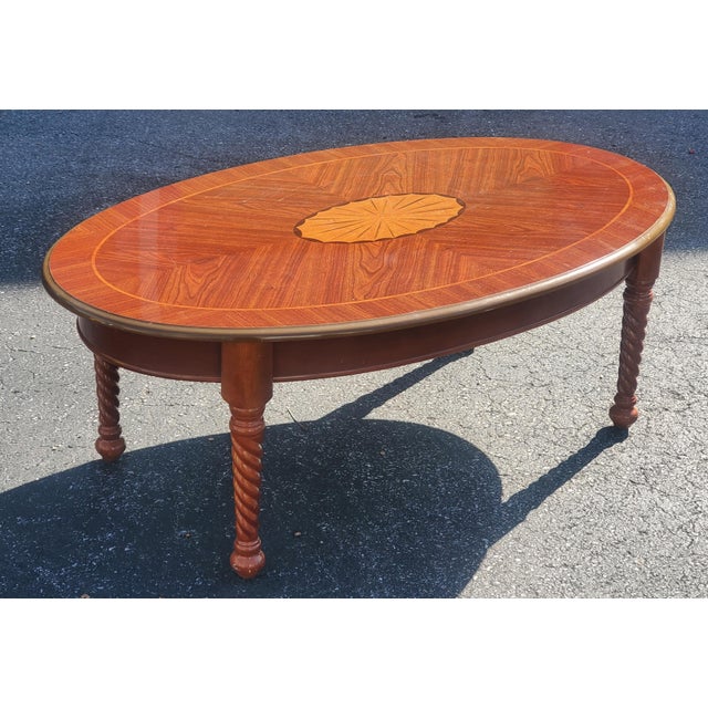 Late 20th Century Late 20th Century Bookmatched Mahogany and Satinwood Inlaid Style Coffee Table For Sale - Image 5 of 9
