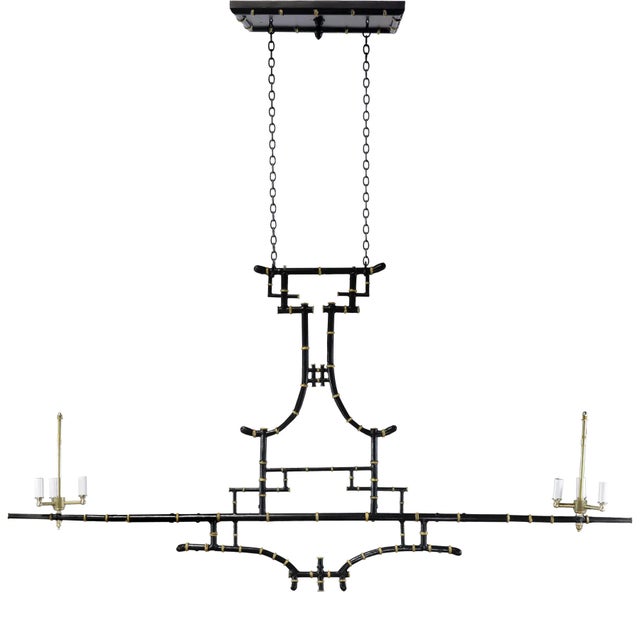 Vintage Black and Gold Bamboo-Inspired Iron 60-Inch Double-Ended Pool Table/Long Dining Table Pendant Light For Sale - Image 11 of 12