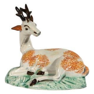 English Staffordshire Prattware Pottery Figure of a Stag For Sale