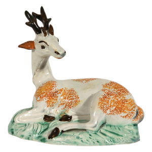 English Staffordshire Prattware Pottery Figure of a Stag