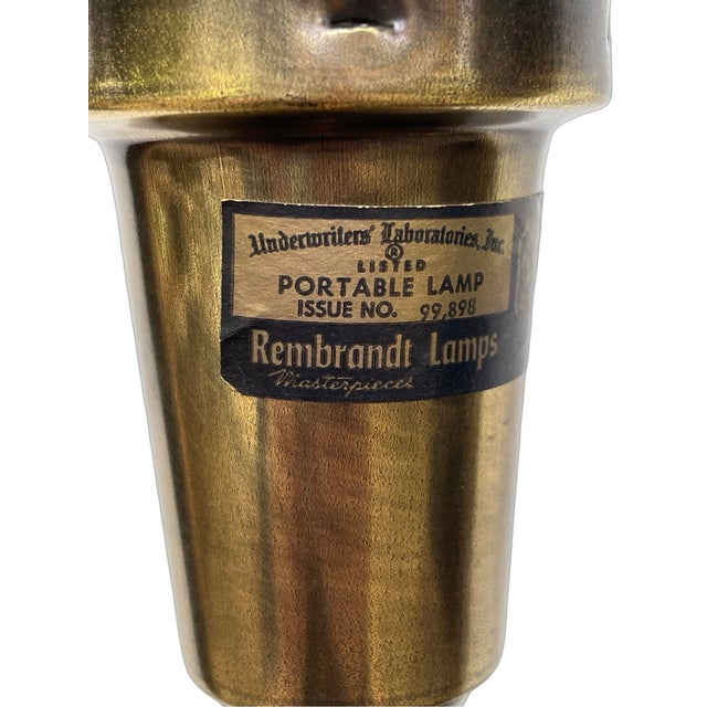 Rembrandt Lamp Company Pair of Vintage Brass Rembrandt Lamp Co Design Original Lamp Glass Shade Patina For Sale - Image 4 of 12