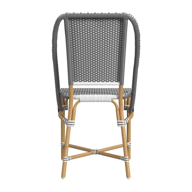 Tobias 18.5 in. Seat Height Outdoor Rattan and Metal Dining Side Chair, Gray/White Dot / Natural Rattan Frame For Sale In Chicago - Image 6 of 8