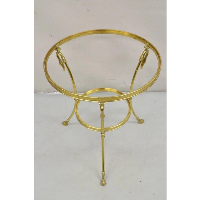 Vintage Italian Hollywood Regency Brass Swan Tripod Base 2 Tier Round Occasional Side Table (Does NOT include glass)....