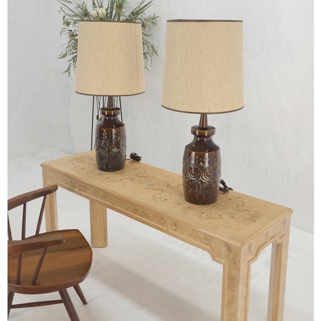 Mid-Century Modern Mid 20th Century Brown Grey Blue Glazed Pottery Ceramic Vase Shape Table Lamp Mint - a Pair For Sale - Image 3 of 14