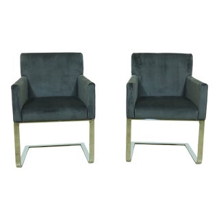 Mid-Century Modern Chrome Base Upholstered Chairs - a Pair For Sale