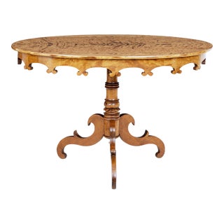Swedish 1890s Burr Birch Occasional Table with Oval Top and Carved Apron For Sale