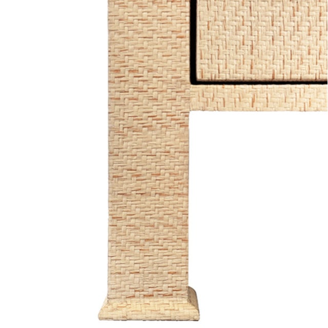 Worlds Away Matthew Izzo Home Getty Natural Grasscloth Three Drawer Chest With Antique Brass Circle Hardware For Sale - Image 4 of 8