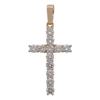 Lab Diamond Cross Pendant in Solid 14k Gold – 3mm Elegant Minimalist Jewelry For Sale