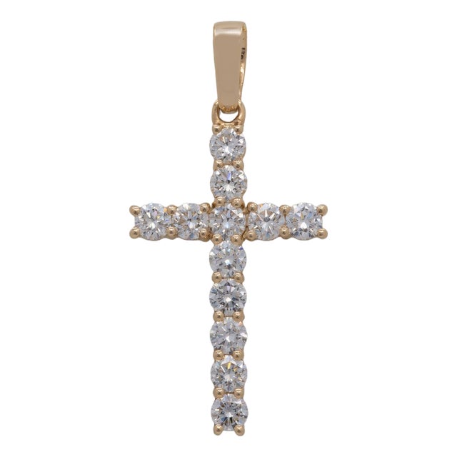 Lab Diamond Cross Pendant in Solid 14k Gold – 3mm Elegant Minimalist Jewelry For Sale