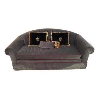 Gray Camelback Velvet Sofa For Sale