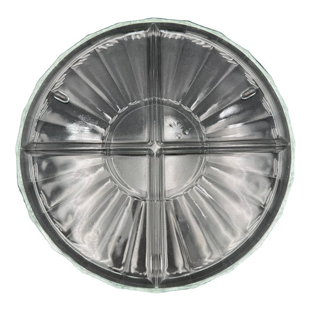 Italian Clear Glass Platter Plate Tray Divided 4 Section Footed For Sale