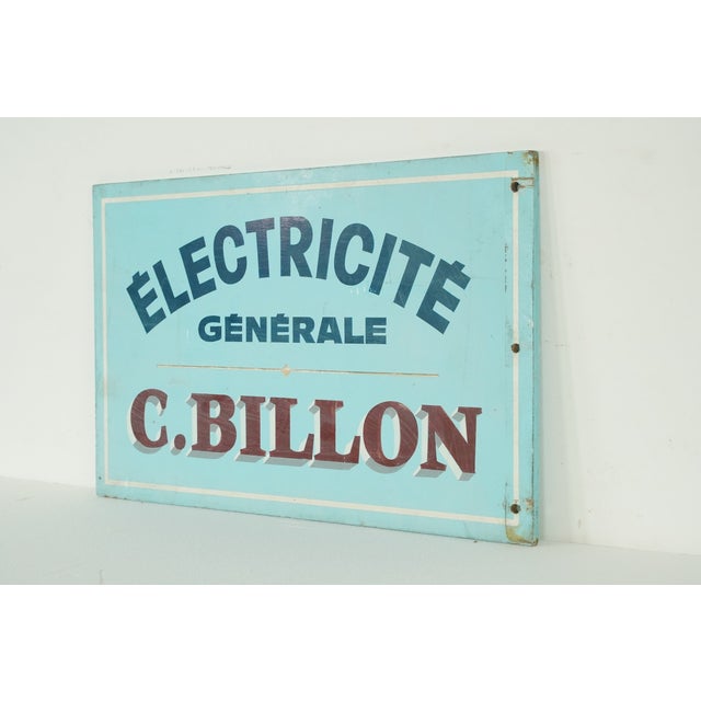 Sky Blue French Wooden Double Sided Blue Electricite Sign For Sale - Image 8 of 8