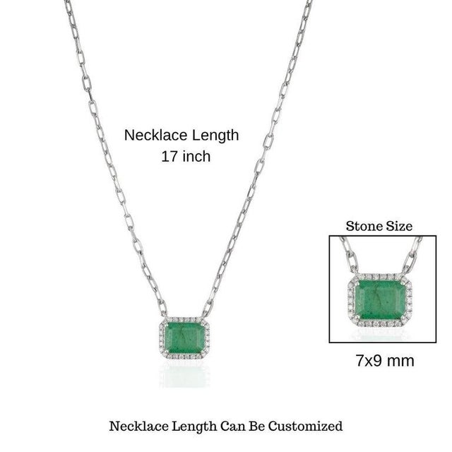 2.06 Ct Octagon Cut Emerald & Diamond Pendant Necklace in 925 Sterling Silver For Sale - Image 10 of 12