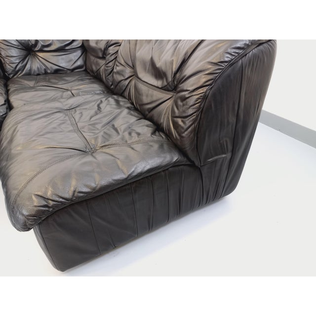 Vintage Corner Sofa in Black Leather with Integrated Bed, 1970s, Set of 3 For Sale - Image 17 of 18
