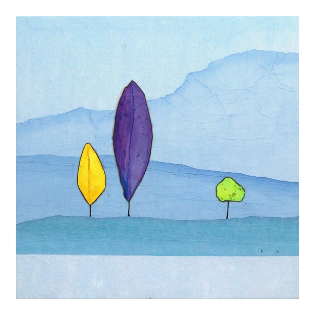 Luminous Woodland II - Minimalist Blue Landscape Mountains Original Artwork by Peter Kuttner For Sale