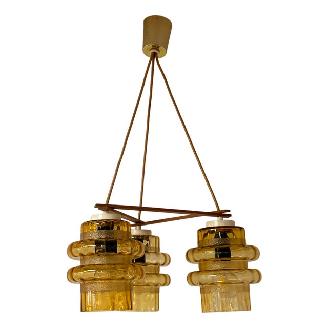 Vintage Amber Hanging Lamp with Three-Shades, 1960s For Sale