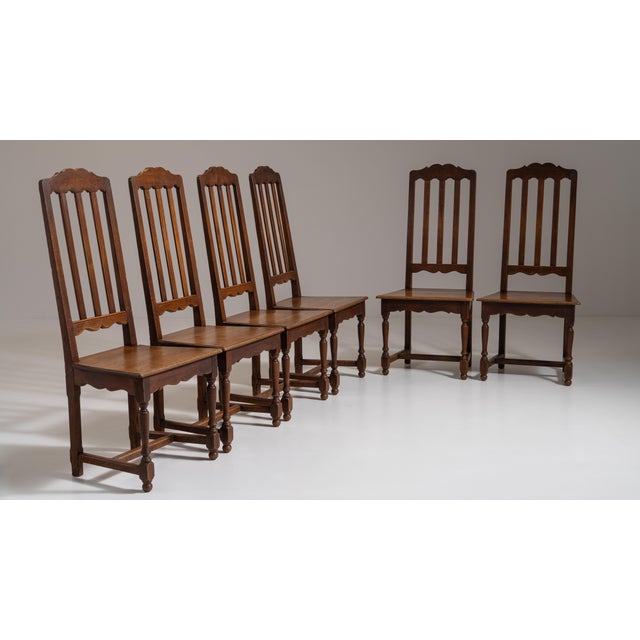 Set of Six Early 20th Century French Chestnut Brown Renaissance Oak Dining Chairs For Sale - Image 9 of 15
