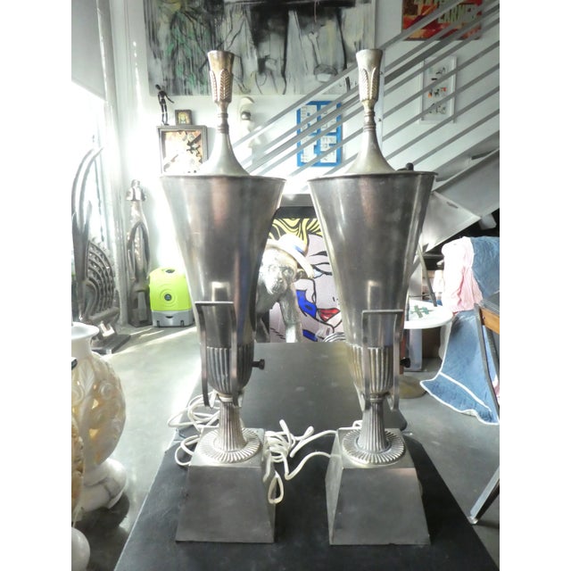 Art Deco 1940s Silver Plated Tommi Parzinger Urn Lamps - a Pair For Sale - Image 3 of 13