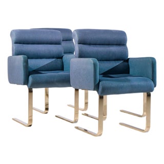 Frank Mariani Lugano Mid Century Brass Cantilever Dining Chairs - Set of 4 For Sale