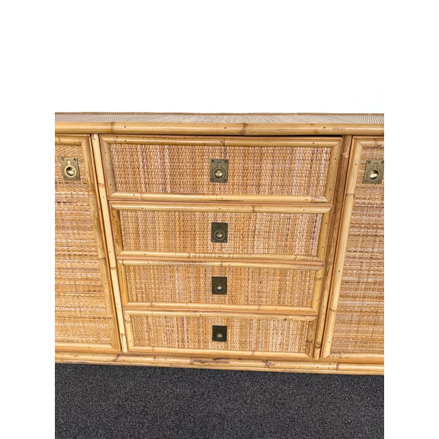 Mid-Century Modern Bamboo Rattan and Brass Sideboard by Dal Vera, Italy, 1970s For Sale - Image 3 of 12