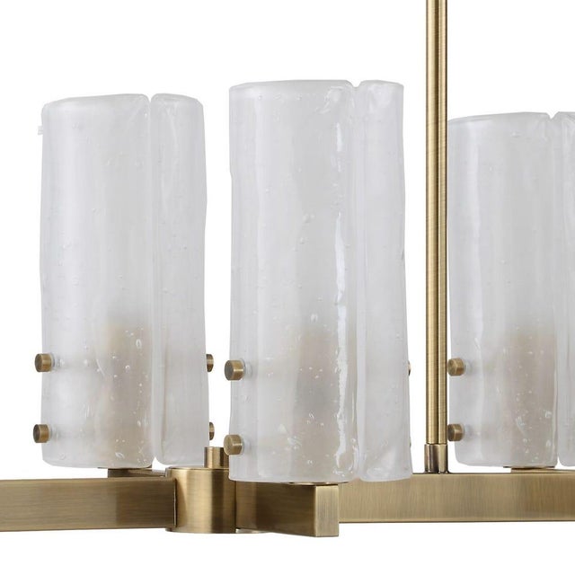 Contemporary Brushed Brass 8 Light Linear Chandelier For Sale - Image 3 of 9