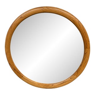 Vintage Round Oak Framed Wall Mirror For Sale
