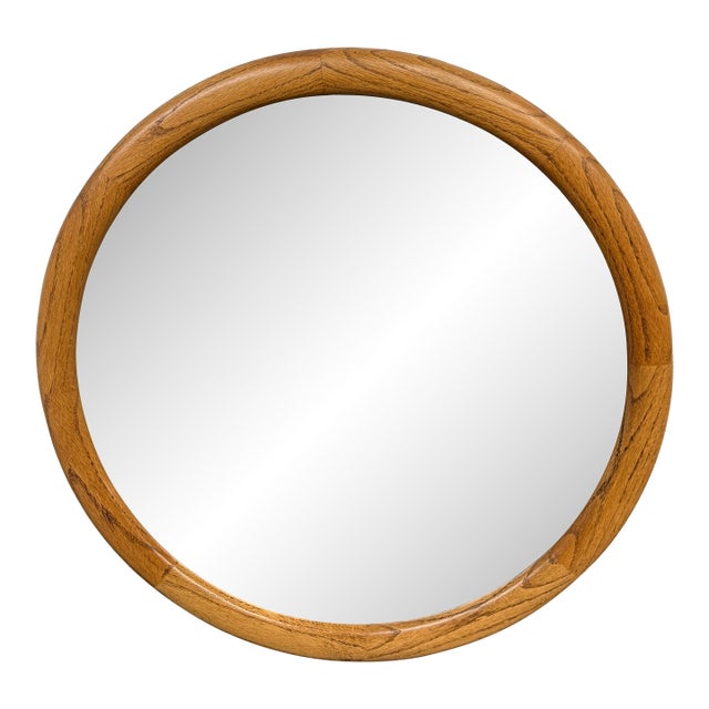 Vintage Round Oak Framed Wall Mirror For Sale