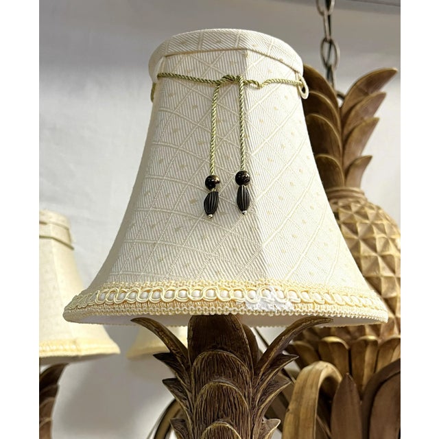 Vintage Regency Style Six-Light Pineapple Chandelier With Lampshades For Sale In West Palm - Image 6 of 12