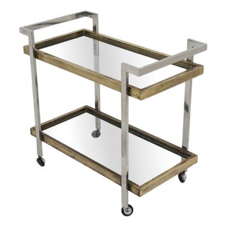 Bar Trolley in Steel, Brass, and Glass, 1970s For Sale
