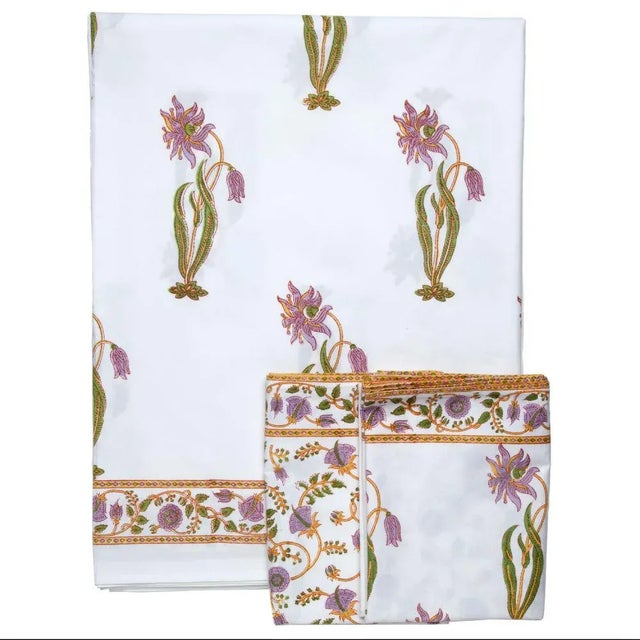 Contemporary Florence Twin-XL Bed Lilac & Green Flat Sheet For Sale - Image 3 of 6