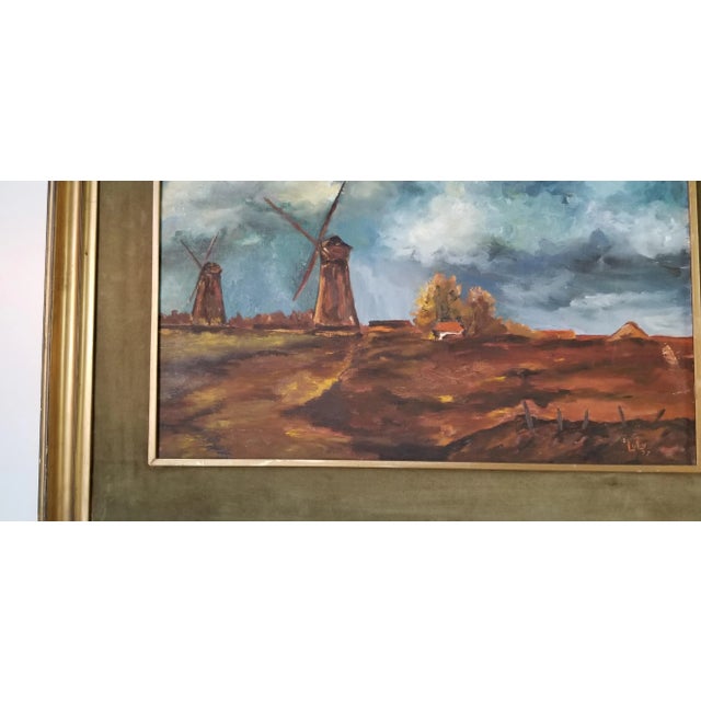 1970 Vintage Lulu Windmill Countryside Landscape Painting For Sale In Miami - Image 6 of 11
