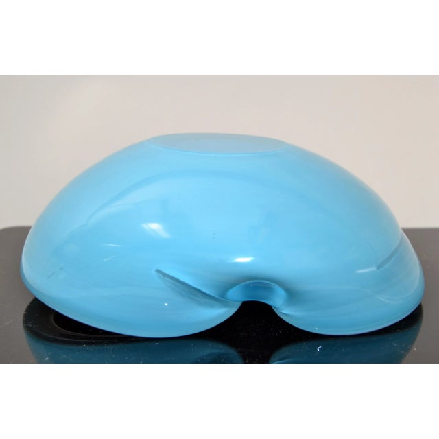 Italian Murano Clear Turquoise Blue & Light Peach Blown Art Glass Bowl 1960 For Sale - Image 10 of 13