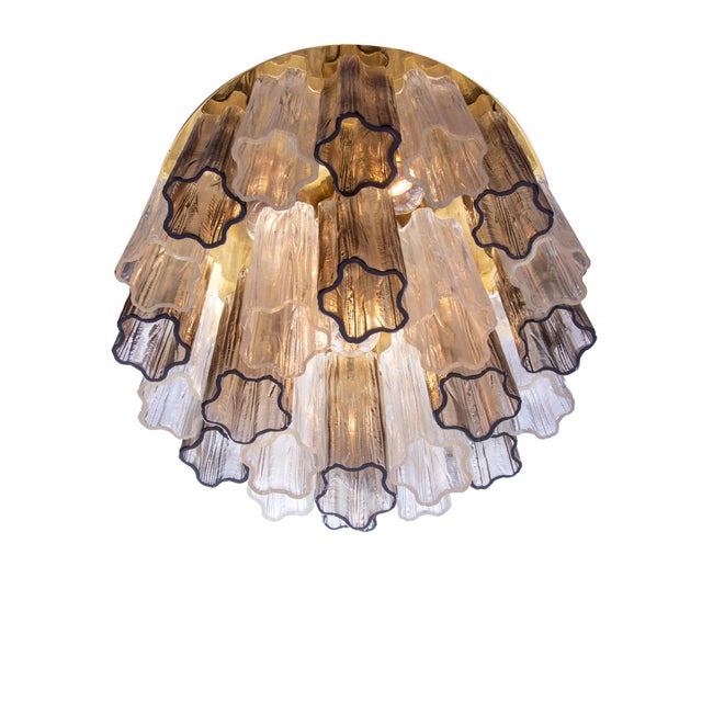 1960s Amber Venini Tronchi Murano Glass & Brass Flush Mount Ceiling Light by J. T. Kalmar For Sale - Image 5 of 11