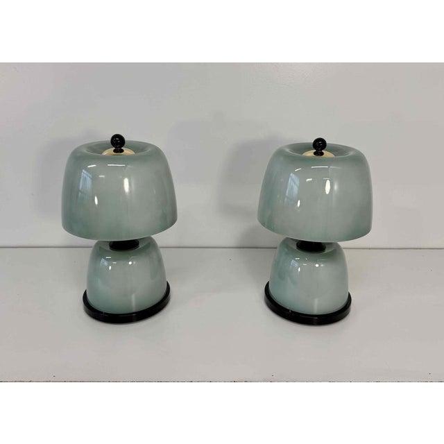 Murano Glass Table Lamps in Sage Green with Black Details, 2000s, Set of 2 For Sale - Image 3 of 9