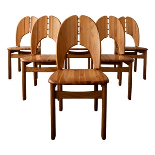 Scandinavian Brutalist Pine Dining Chairs, 1970s, Set of 6 For Sale
