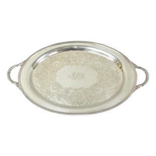Vintage English Victorian Egw&s Silver Plated Oval Serving Platter Tray W/ Mono For Sale