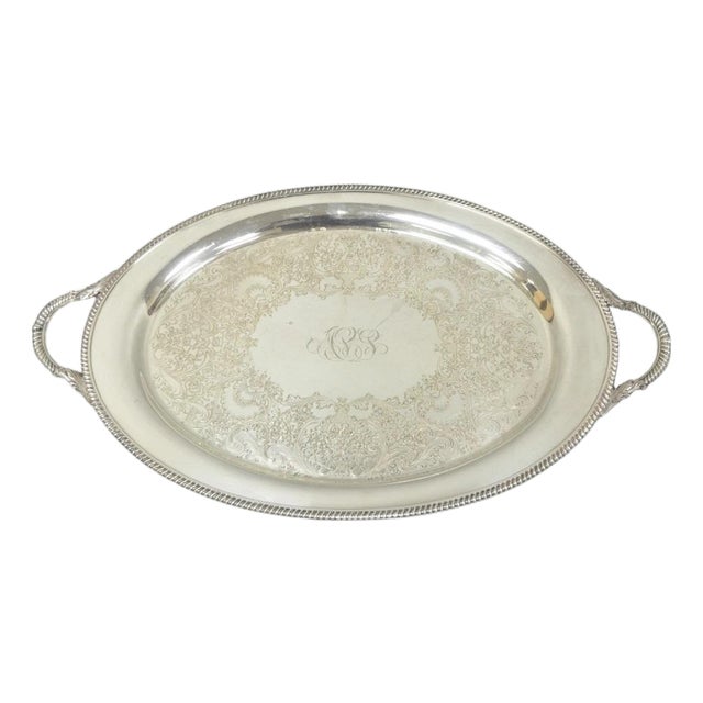 Vintage English Victorian Egw&s Silver Plated Oval Serving Platter Tray W/ Mono For Sale