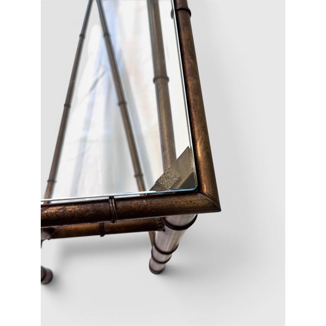 1970s Hollywood Regency Faux Bamboo Bronze Tone Metal Console Sofa Table For Sale - Image 14 of 15