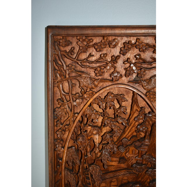 Brown Vintage Unique Heavily Carved Chinese Plaque W/Figural Designs For Sale - Image 8 of 12