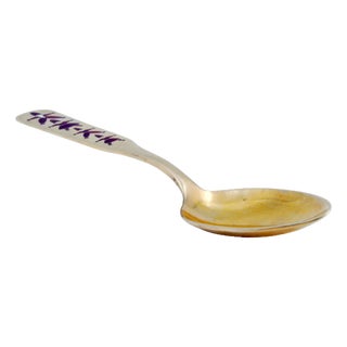 Gold-Plated Silver Dessert Spoon with Enamel Figures For Sale
