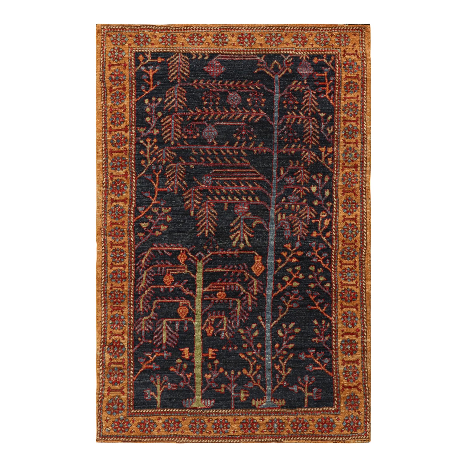 Rug & Kilim’s Persian Tribal Style Rug in Navy Blue, With Floral ...