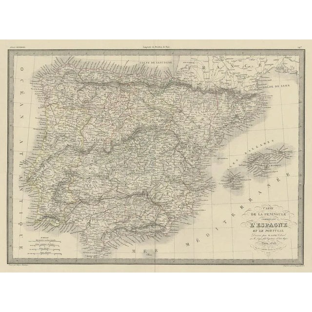 Antique Decorative Map of Portugal and Spain, 1842 For Sale - Image 3 of 5
