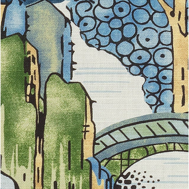 2020s Chinoiserie Pillow Cover in Green and Blue, Scenic Pillow, 20x20 Pillow For Sale - Image 5 of 5