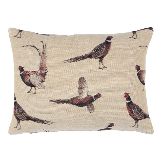 Country Pheasants Cushion With Feather Filler - 33x46cm (13"x18") For Sale