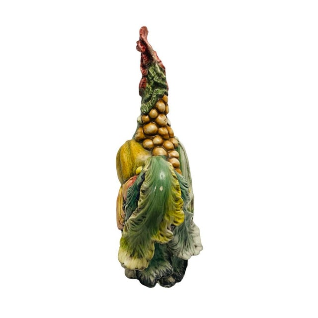 Shabby Chic Vintage Italian Majolica Vegetable Rooster Colorful Art Pottery For Sale - Image 3 of 8